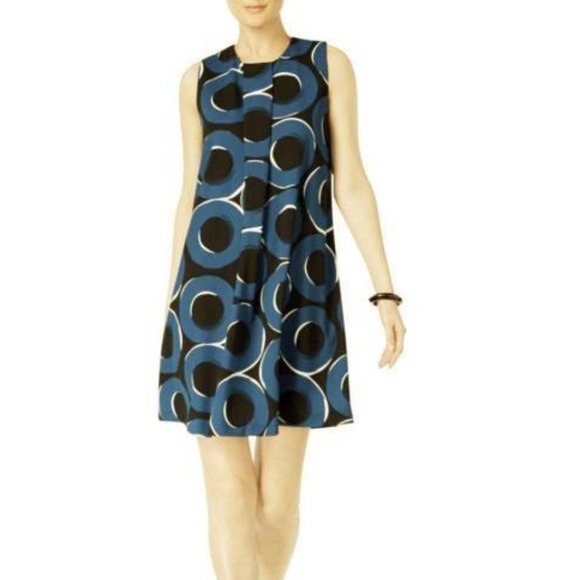 Alfani Dresses & Skirts - Alfani Teal Pleated Circle Print Dress